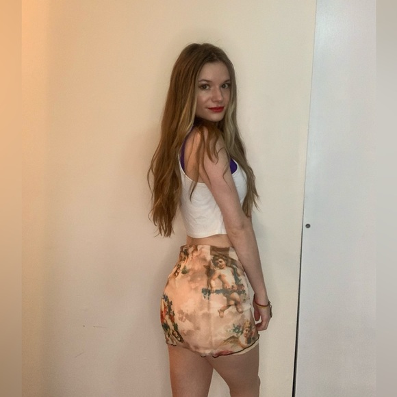 NWOT Angel print bodycon mini skirt - Picture 2 of 7